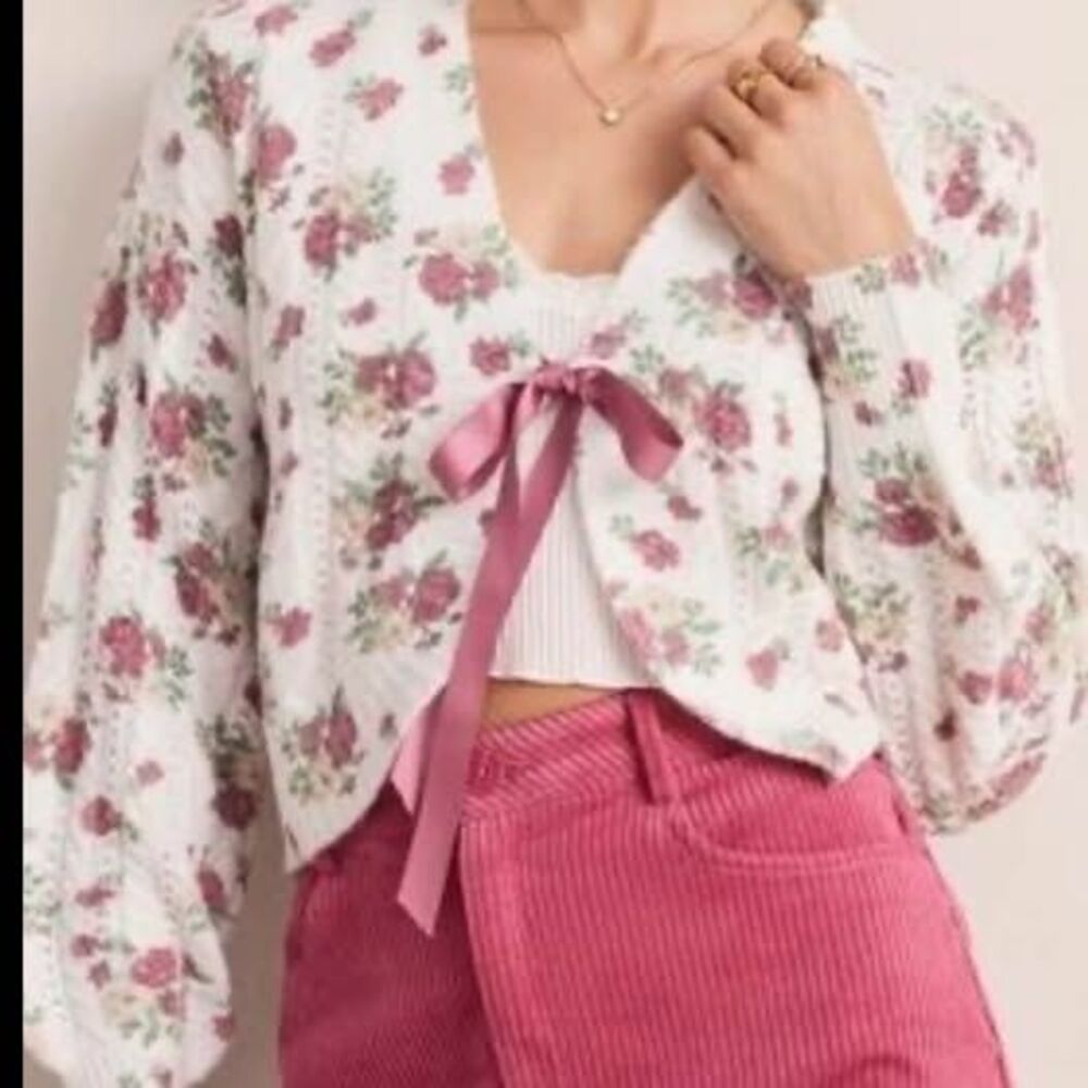 Sincerely Jules Floral Knit Cardigan Sweater Size L